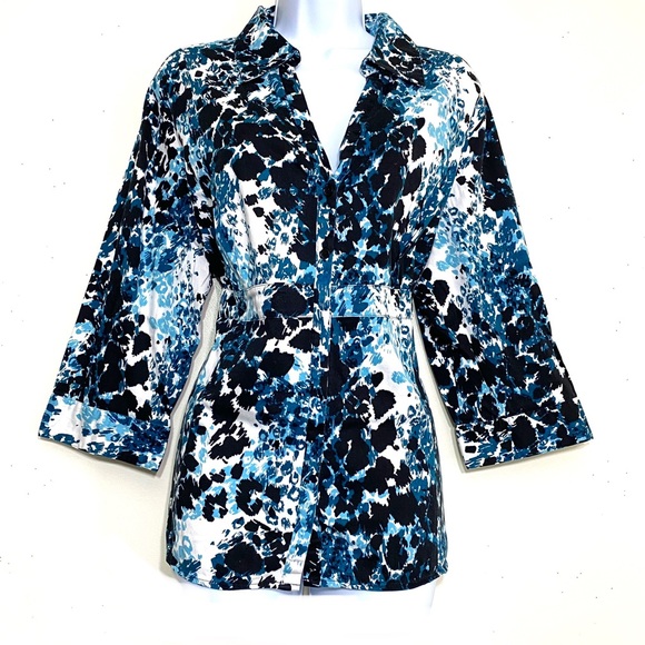 Apt.9 button down shirt BLUE & BLACK collared empire waist 3/4 sleeve si… - Picture 9 of 9